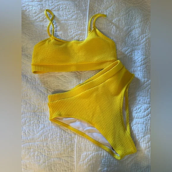 Vibrant Yellow Textured Bikini Set - Picture 1 of 5